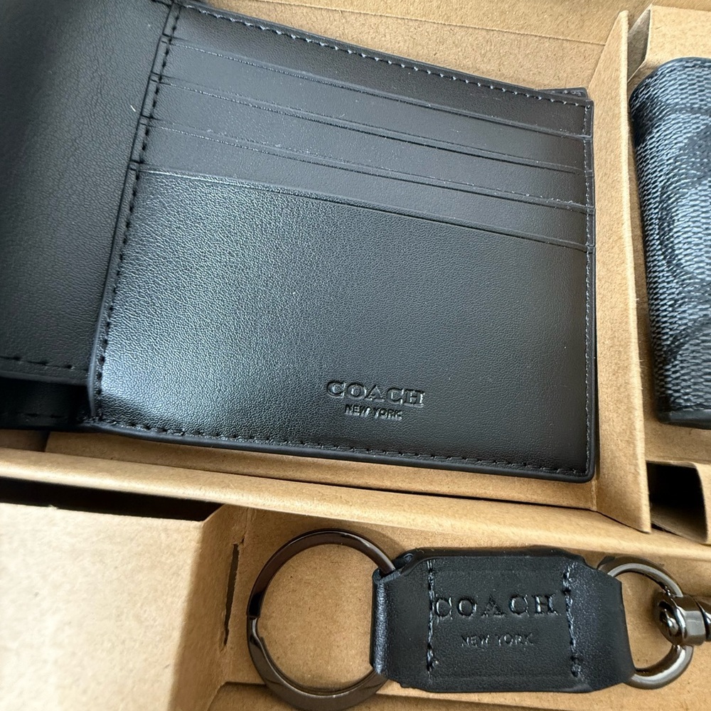 Coach Charcoal Wallet and Keychain Set - Picture 4 of 5